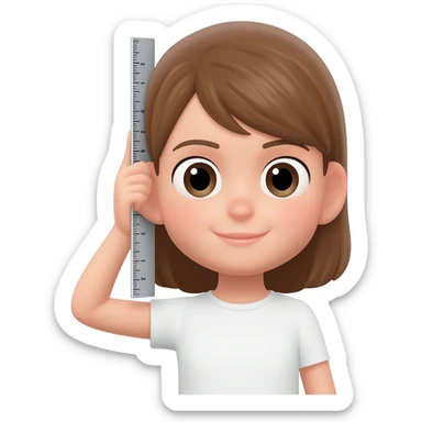 Girl with a ruler held vertically from her ear downwar sticker