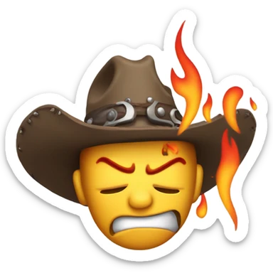 REALY ANGRY COWBOY MUSICIAN with flames coming out of his head sticker