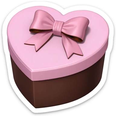 pale pink heart box, pale pink bow, filled with chocolates inside sticker