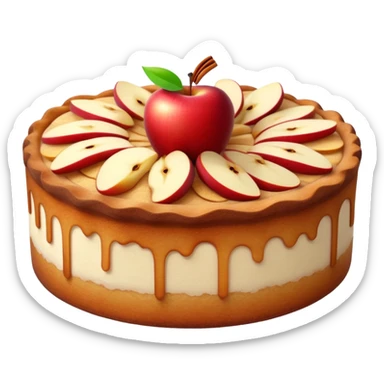 cinematic-realistic-apfelkuchen-dessert-emoji,-depicted-as-a-classic-apple-cake-bursting-with-cinnamon-and-apples-rendered-with-soft-textures-and-warm,-inviting-lighting. sticker