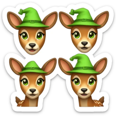 female deer in orange witch hat with green eyes and brown hair sticker