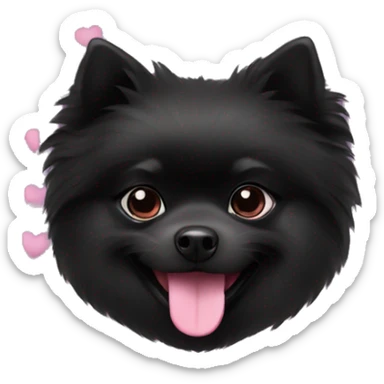 cute black pomeranian with pink hearts around it sticker