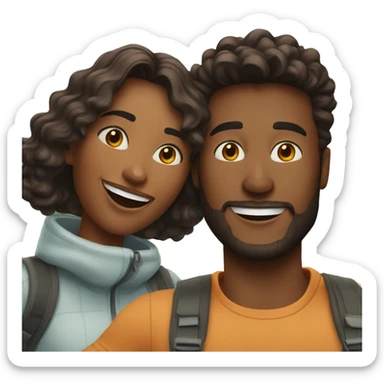 happy couple taking outdoor selfie sticker