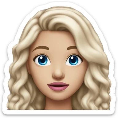 Beautiful teenage girl, long hair, brunette, blue eyes, pink lip color sticker