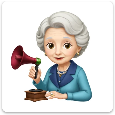 old lady with wineglass listening to gramophone sticker