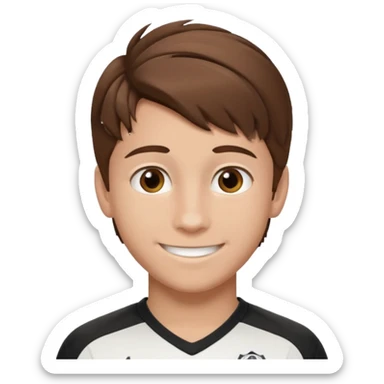 Illustrated emoji of a teen boy with brown hair and brown eyes, hair styled like a soccer player  sticker