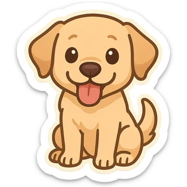 cartoon style labrador dog sitting, tongue out, friendly and cute, suitable for emoji sticker sticker