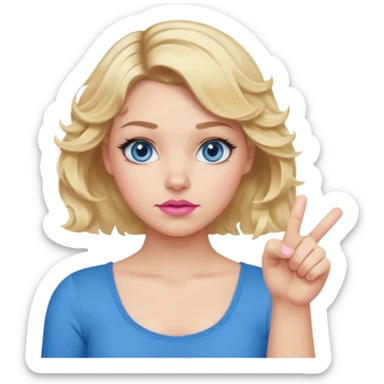 Girl Blonde short wavy hair,  blue eyes, cute blue top, long lashes, pink lips, showing thumbs down 👎  sticker