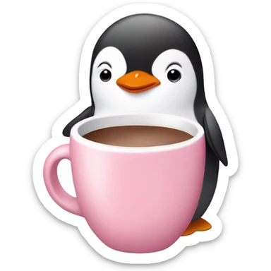 baby pink penguin drinking hot cocoa  sticker