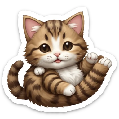dark brown tabby and white kitten eyes closed whilst stretched out and  upside down sticker