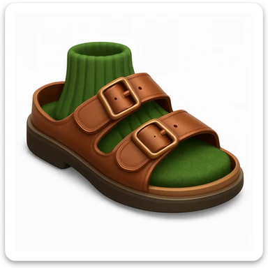 Create a shoe emoji that looks exactly like the reference image in iOS emoji style. The shoe should be 3D with shiny, smooth gradients, soft shadows, and a realistic brown sandal with straps, capturing the classic emoji look. Add a soft shadow under the shoe. sticker