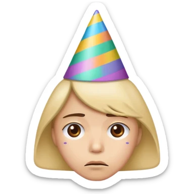 happy who is sad wearing a party hat sticker