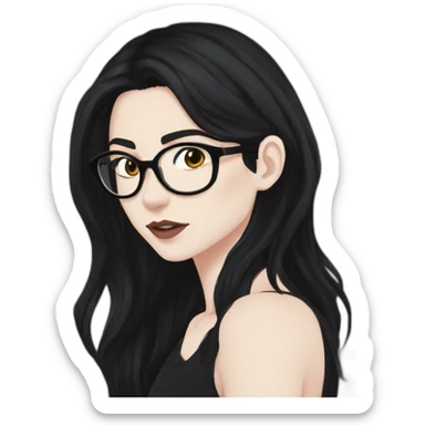 Anime+Cassandra+Goth-Woman-dark-hair-with-glasses-black-tshirt+perfectly-centered sticker