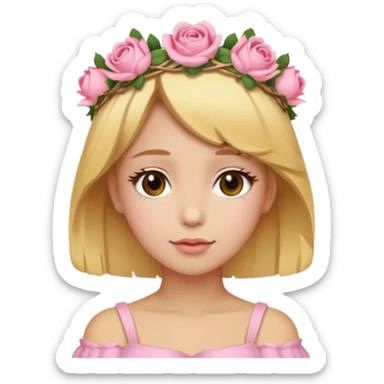 Light golden skin female, short honey-blonde hair, wearing a soft pink rose crown. sticker