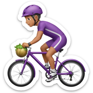 a person riding a bike on an eggplant sticker