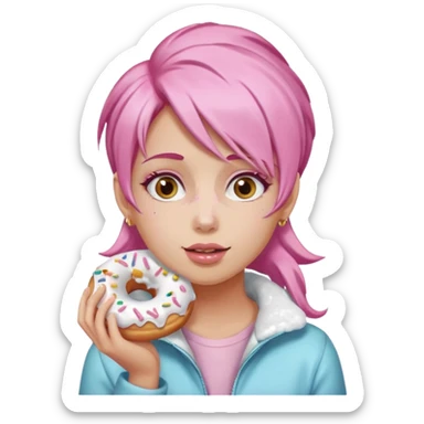 fat girl with pink hair eating donuts sticker