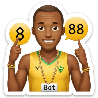 usain bolt avec un panneau affichant 9.58s derriere lui  sticker