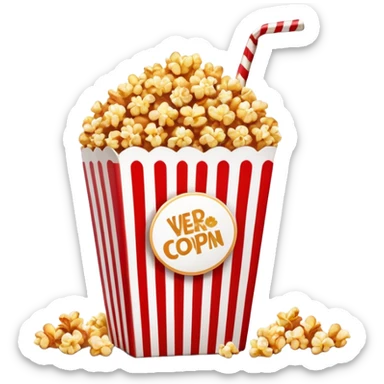caramel popcorn in an extra large red and white vertically striped package, thick bold stripes, golden brown caramel popcorn, authentic Apple emoji style with glossy finish and subtle gradients, package dominates the image, minimalist clean design, no text sticker