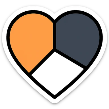 heart icon with pie chart style segments in black, white, and orange sticker