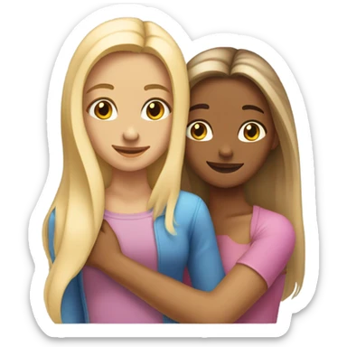 tanned girl with long ombre hair hugging fair girl with blonde hair  sticker
