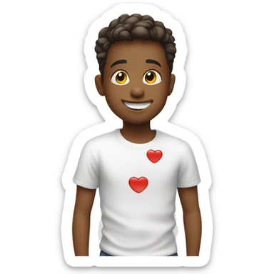 smiling boy in white shirt with kisses sticker