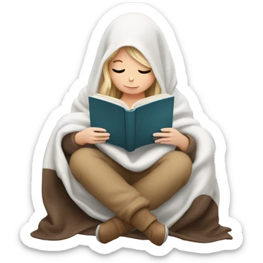 White Girl reading a book under a blanket with coffee in her hands sticker