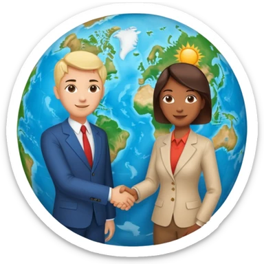 Shake hands and a globe showing negotiation of climate change with accurate image showing environment not just 2 person in a pic sticker