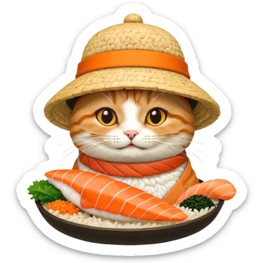 happy cat wearing a hat made out of sushi sticker