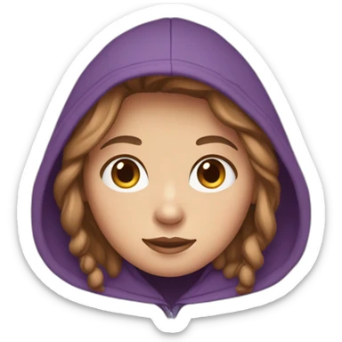 A girl with white skin, light brown hair, brown eyes, and wearing a purple hoodie  sticker