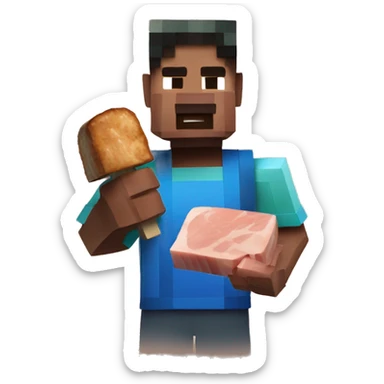 Minecraft Steve eating pork chops  sticker