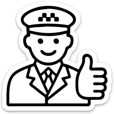a friendly cabbie giving a thumbs up, outlined style sticker