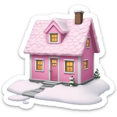 Pink cottage in wintertime  sticker