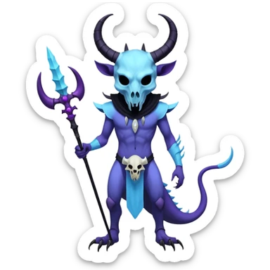 Shiny Dark Edgy  Inteleon-Amaura-Fakémon-hybrid-creature (full body) with a horned animal-skull-mask sticker