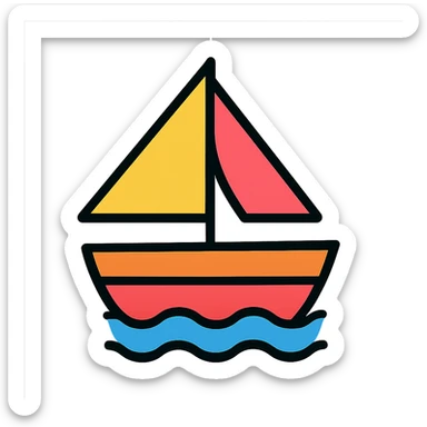geometric ship icon, basic shapes, clear lines, stylized sails, modern icon style sticker