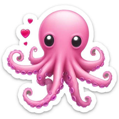 round pink octopus blowing a kiss with its tentacle and with a heart coming out the kiss sticker