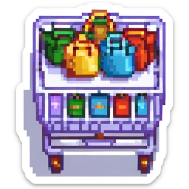 shopping cart with bags in it, pixel art style sticker