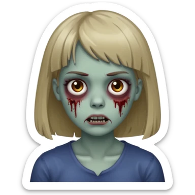 Zombie girl, with bangs above her eyebrows, her dark blonde hair, thin eyebrows. sticker