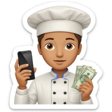 chef holding money and phone sticker