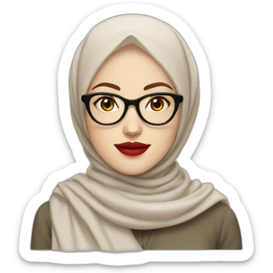 A woman pale skin red lips wear hijab and glasses sticker