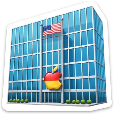 building with a flag on top, apple emoji style, company headquarters sticker