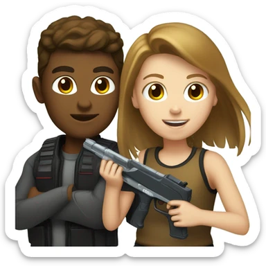 white boy with brown hair and white girl playing laser tag sticker