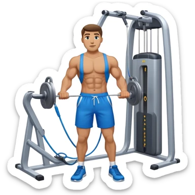 standing fit man with blue shorts cable-machine-exercise sticker