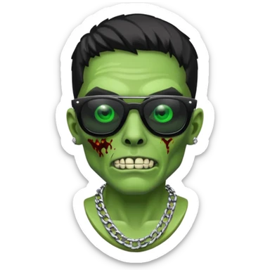 Zombie verde con lentes negros de sol y cadena de diamantes  sticker