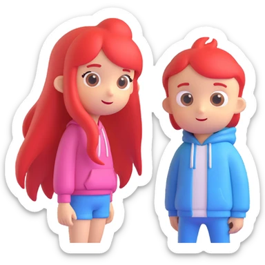 Combine both characters into one image, standing side by side, keeping their original colors and 3D cartoon style unchanged, with a transparent background. sticker