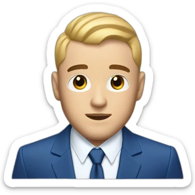 mac miller with a blonde comb over skin fade wearing a blue suit waving sticker