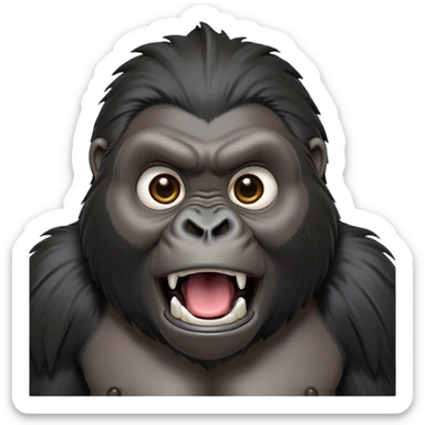 Cinematic Comical mountain Gorilla Portrait Emoji, Head tilted dramatically with an exaggeratedly shocked expression, featuring a stately black and grey mane and wide, comically expressive eyes full of humorous disbelief, Simplified yet hilariously expressive features, highly detailed, glowing with a slightly sassy jungle glow, high shine, dramatic yet playful, stylized with an air of quirky primate attitude, soft glowing outline, capturing the essence of a meme-worthy mountain that appears ready to side-eye its way into viral fame! sticker