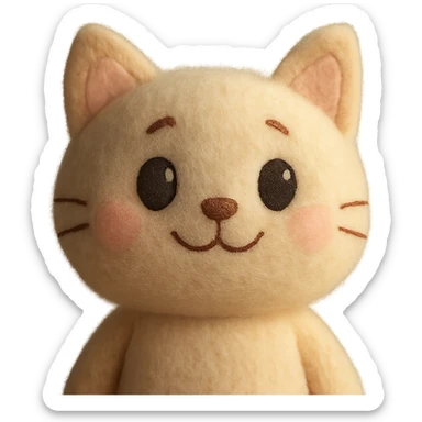 a smiling cat plush portrait, soft and fluffy, cute face, pastel colors sticker
