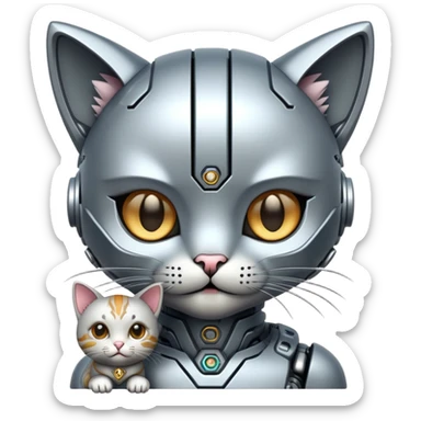 Cyborg with tiny cat sticker