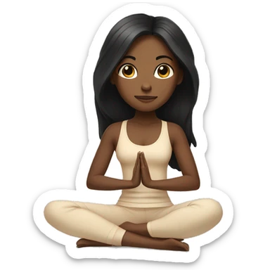 Meditating long black hair girl with black yoga set medium toned skin complexion  sticker