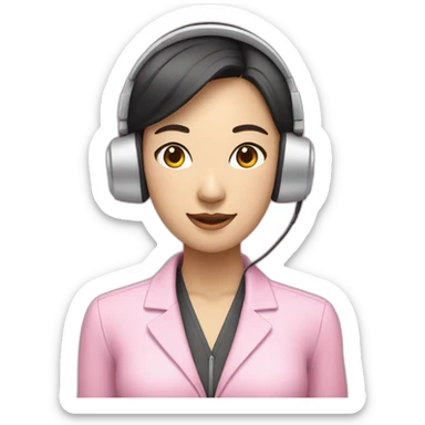 asian woman Employee with white skin and headphone and microphone who is wearing pink office clothes sticker